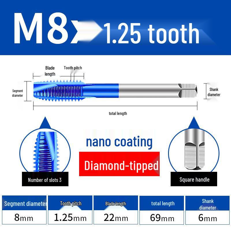 Cobalt Blue Nano-Coated Stainless Steel Spiral Tap Drill Bit Set M2-M8