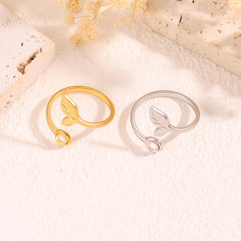 Offener Ring im Luxus-Stil mit Natursteinen in Blattform - Perfekt für Paare, Modischer Titan- und Stahlring