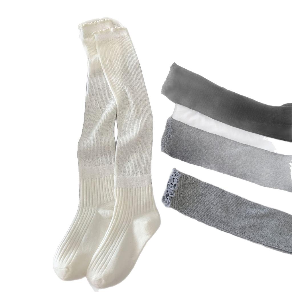 In The Early Autumn Of 2025, New Products, Fungus Edge Calf Socks, Bow Splicing, High Tube Solid Color Jk Knee Socks, Stacking Socks