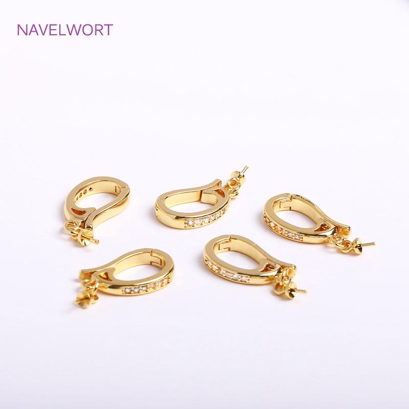 18K Gold Plated Hinged Necklace Enhancer,Inlaid Zircon Pearl Pendant Bail For DIY Necklace Making Supplies,Jewelry Accessories