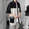 Men's Trendy Color Block Short-Sleeve Shirt - Hong Kong & Korean Style