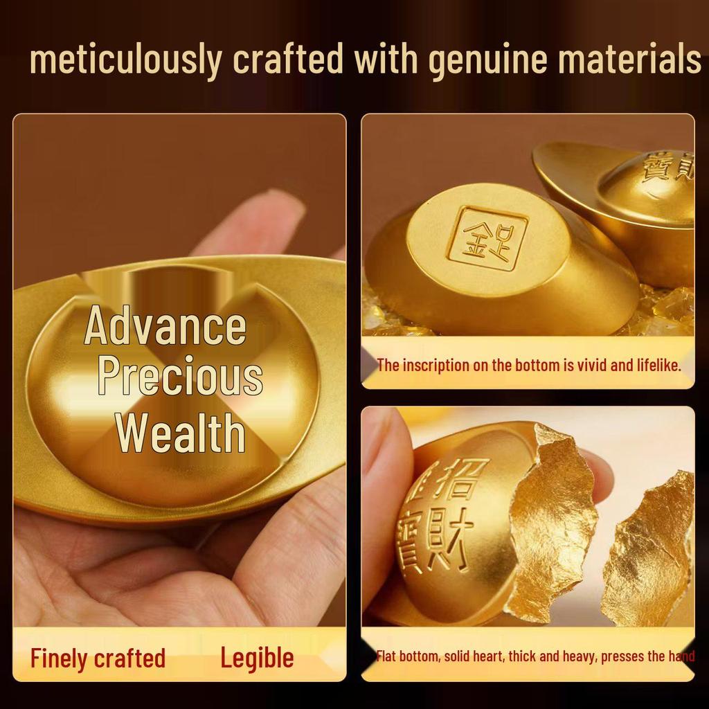 Solid Brass Sand Gold Yuanbao Ornament for Home or Shop Decor