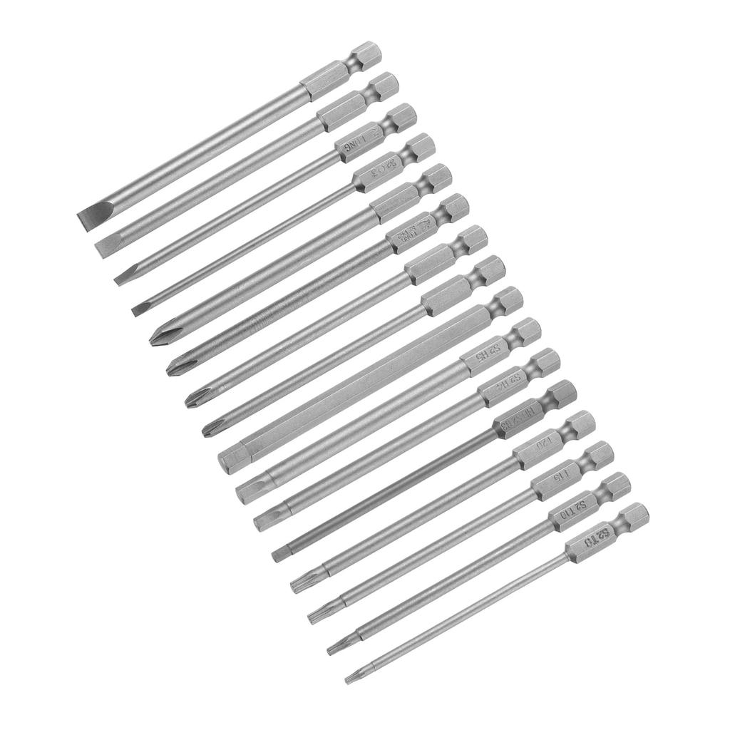Uxcell Screwdriver Bit PH2 S2 Hex Magnetic Slotted Phillips Hex Torx Power Drill Bits 16-Piece Set, SL3/4/5/6, H3/4/5/6, (4/4.5/5.0/6.0), Steel, 1/4"