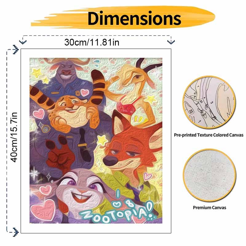 Disney Zootopia Characters Oil Painting Kit, Hand Painting Canvas DIY Home Decor
