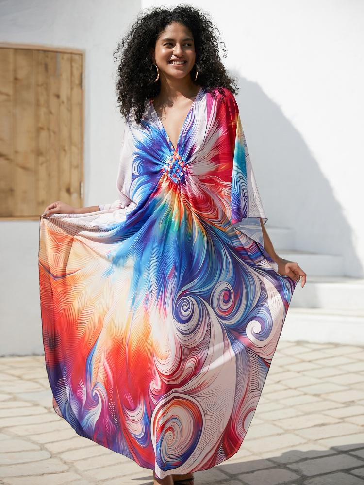 EDOLYNSA Snazzy Oversized ženy Domácí oblečení Plážové oblečení Oblečení Caftan Kaftan Plavky Přikrývky Dům Župan Župan Q1634