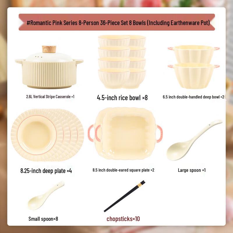 Nordycki Różowy Zestaw Ceramicznej Zastawy Stołowej - 42 Sztuki