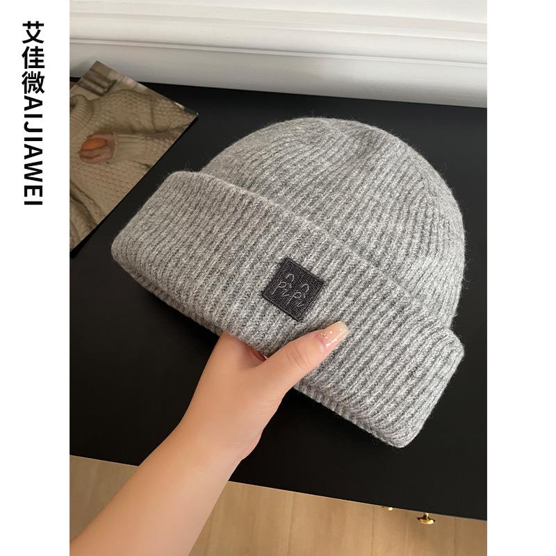 New wool hat women's winter face small ear protectors thickened warm knitted hat big head circumference ankela red cold hat