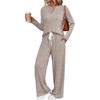 Women's 2 Piece Lounge Outfits Casual Long Sleeve Top Wide Leg Pants Pajamas Set Ribbed Sweater Sleepwear