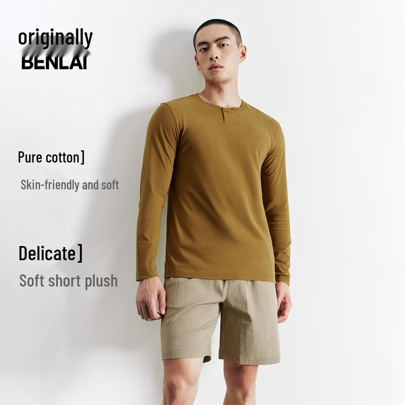 Men s Cotton Henley Long Sleeve T-Shirt M