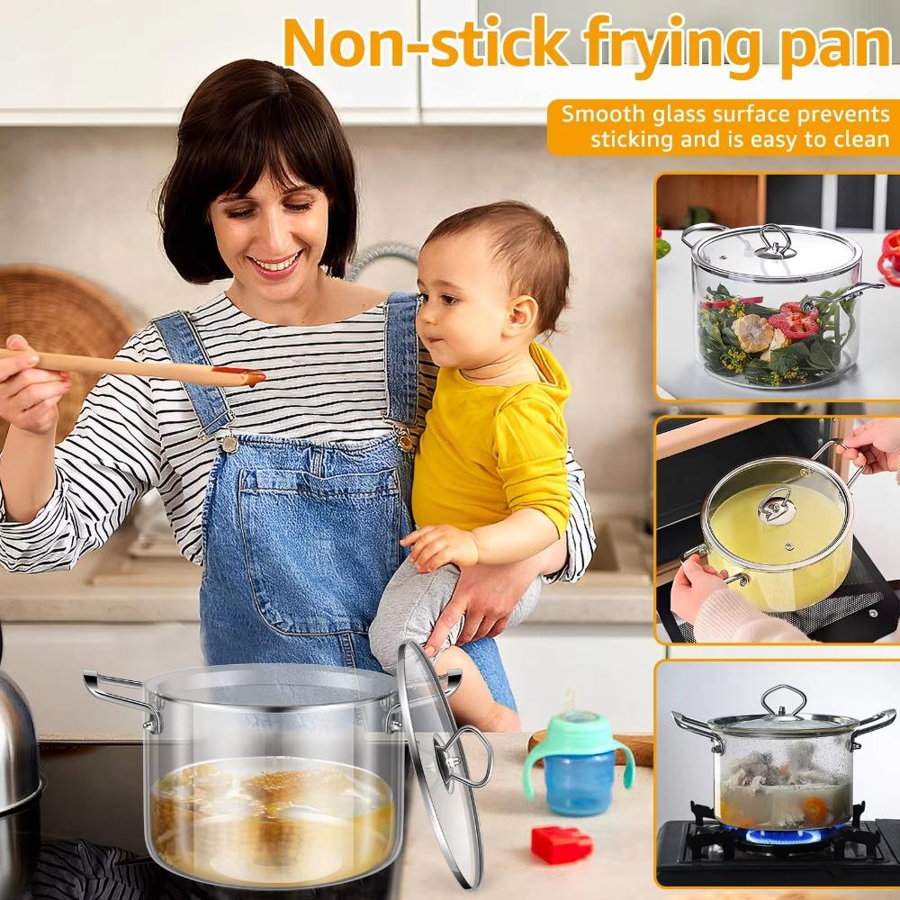 Heat Resistant Clear Cooking Pot Stainless Steel Glass Soup Pot  Kitchen Cooking Tools