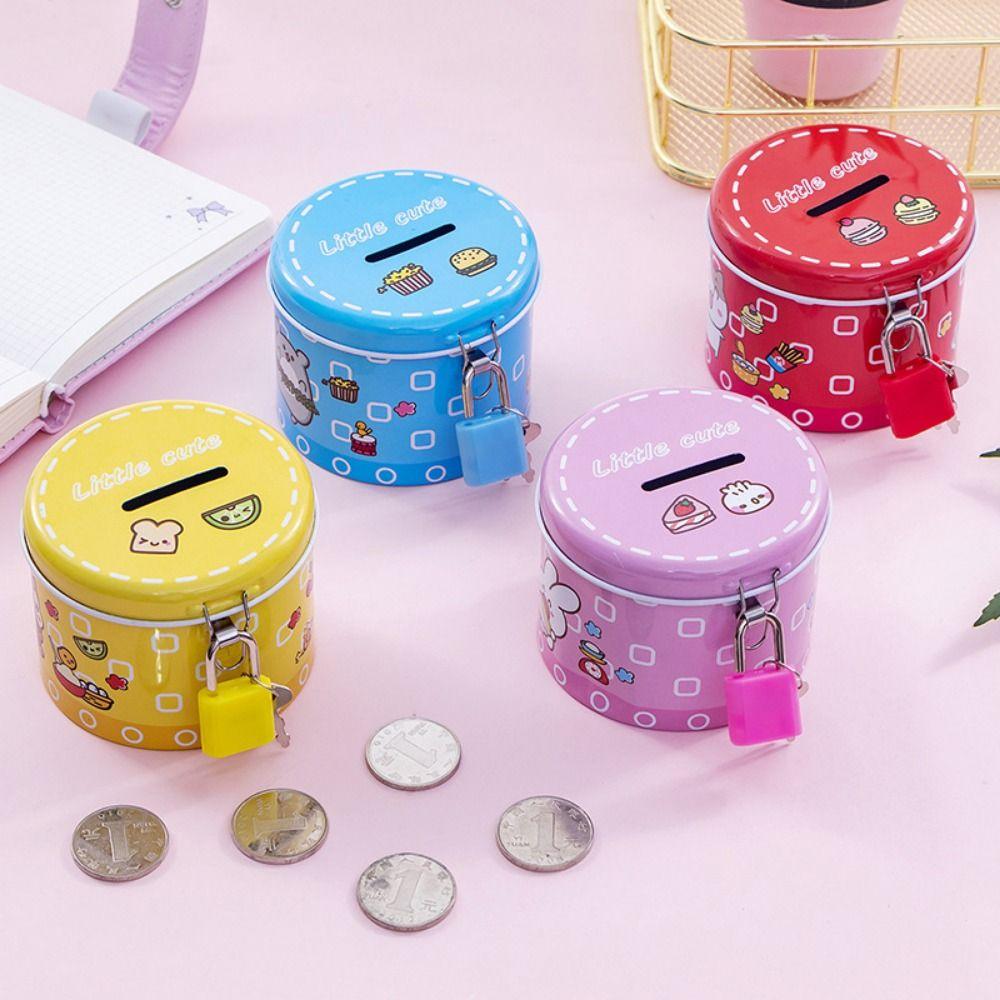 Cute Cartoon Piggy Bank With Iron Lock Metal Piggy Bank Cylinder Saving Box  Birthday Party