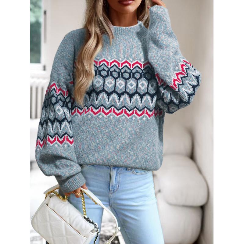 European and American Women's Snowflake Half-High Collar Sweater, Knitted for Autumn/Winter 2025