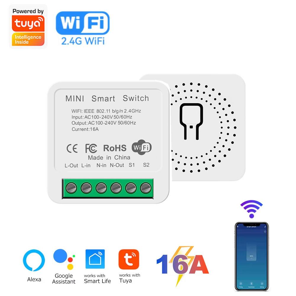 Tuya WiFi Smart Switch 2 Way Control Breaker Relay Module 220V 110V 16A Smart Life APP Voice Control Work with Alexa Google Home
