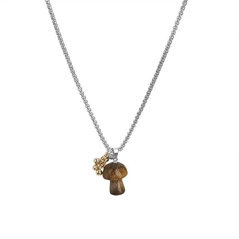 Tiger Eye Stone Mushroom Pendant Necklace: Exquisite, Versatile Long Chain for Women’s Sweaters.