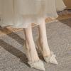 New Korean version with skirt versatile wedding high heels lady elegant beaded stiletto bridesmaid shoes