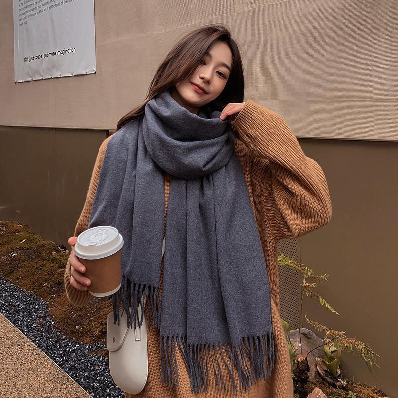 White Cashmere Scarf: Thickened, Solid Color, Versatile for Women & Men, Perfect for Autumn & Winter
