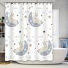 Sleepy Rabbit Moon Night Shower Curtain Baby Blue White, 72 X 72, Bathroom Decor for Kids Bedroom, Starry Sky Pattern, Waterproo