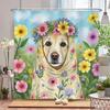 watercolor flowers and plants dog animal shower curtain Print polyester waterproof bathroom curtains with hook decorate curtain