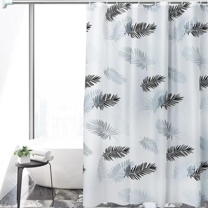 Shower Curtains 180cm PVC Leaves Modern Style Bathroom Curtain with Hooks Waterproof 71 Inches Simple Funny Shower Curtain Daily