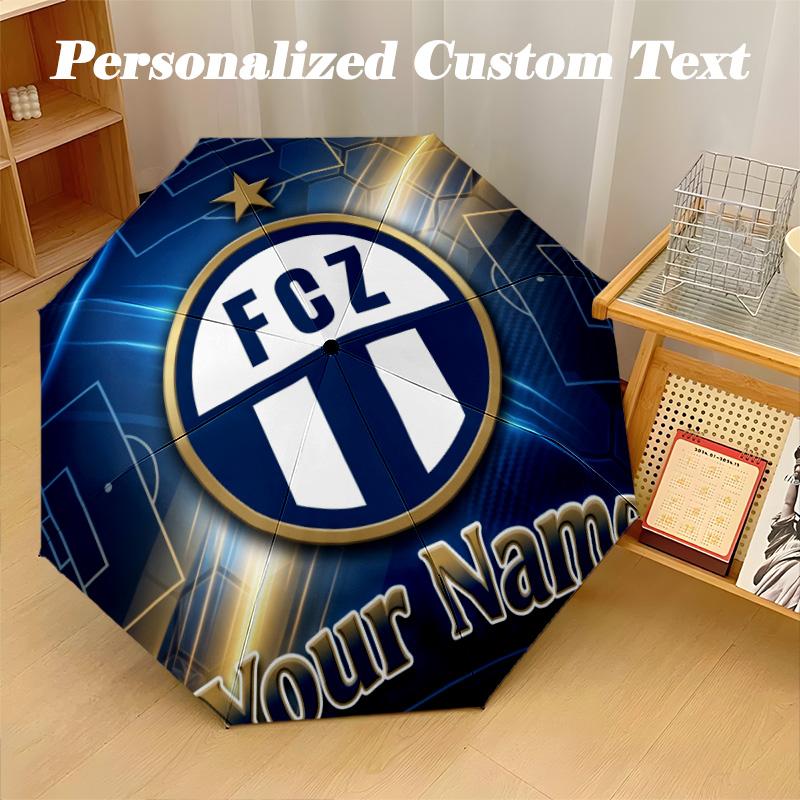 8 Rib Auto Folding Umbrella FC Zürich Print Custom Name Text Portable Rain Gear