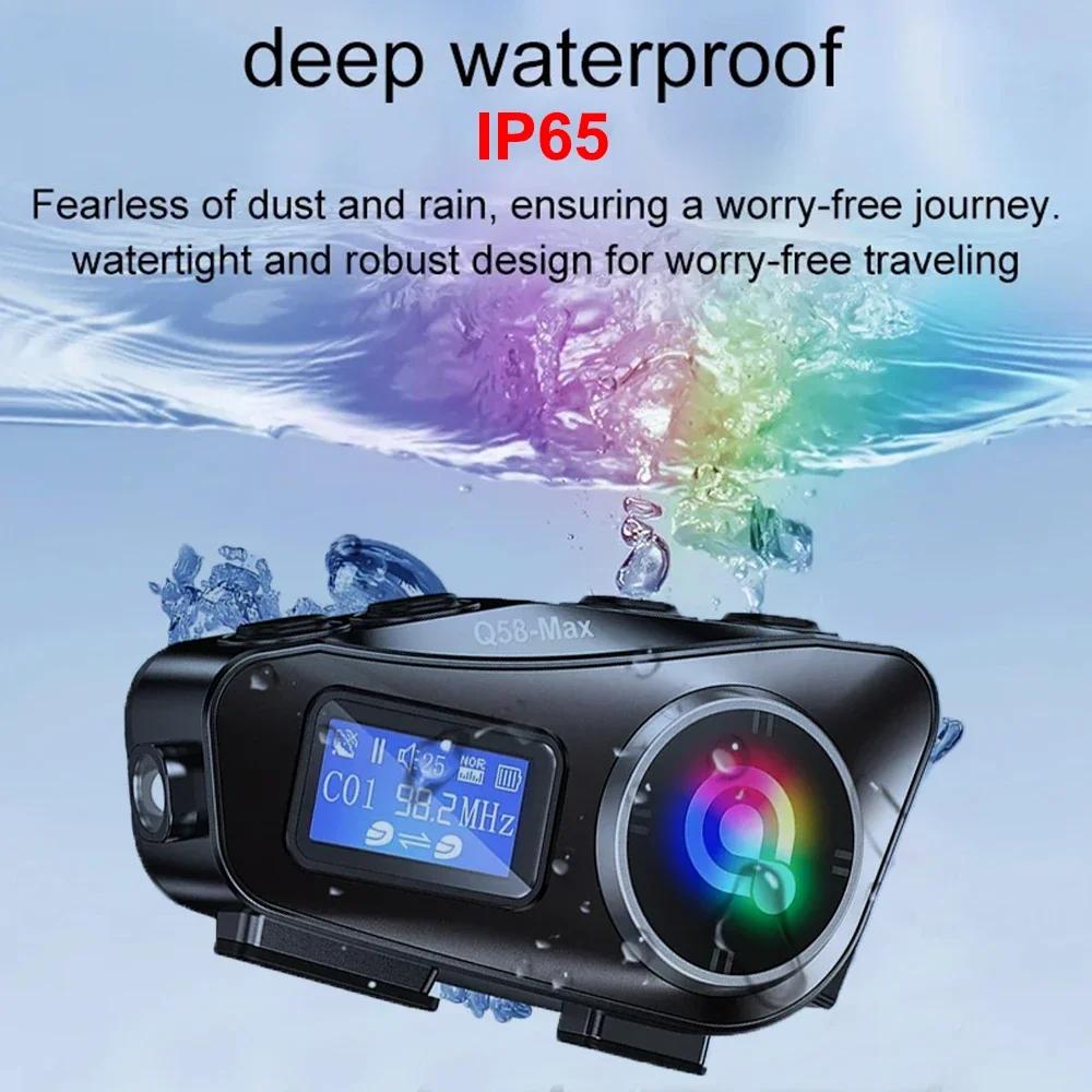 Q58-Max 500m Motorradhelm Gegensprechanlage Bluetooth 5.0 Headset IP65 Wasserdicht FM Radio