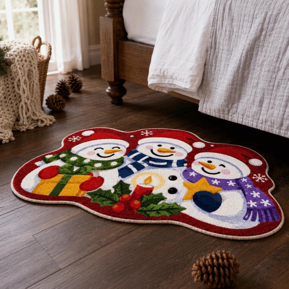 Non-Slip Christmas Rug Machine Washable Decorative Carpet Cute Xmas Floor Mat Bathroom
