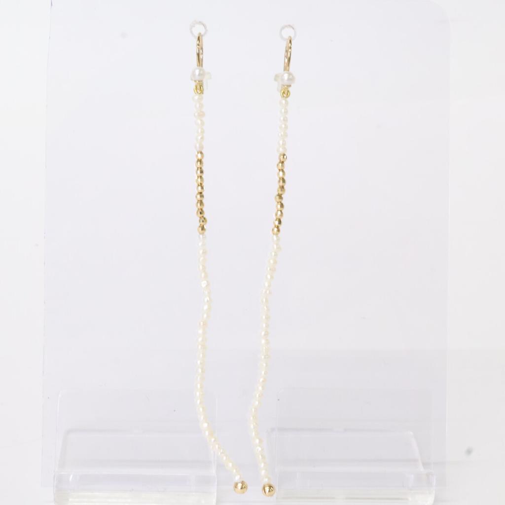 MIZUKI [Beautiful Condition] 14K Cut Beads/Pearl Long earring Yellow GoldUsed