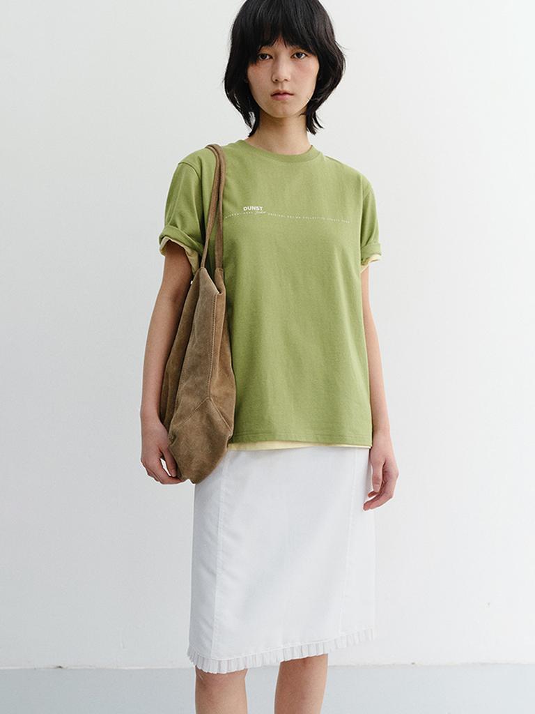 Deonseuteu Unisex Minimal Lettering T-Shirt_Udts6B147_Olive Green