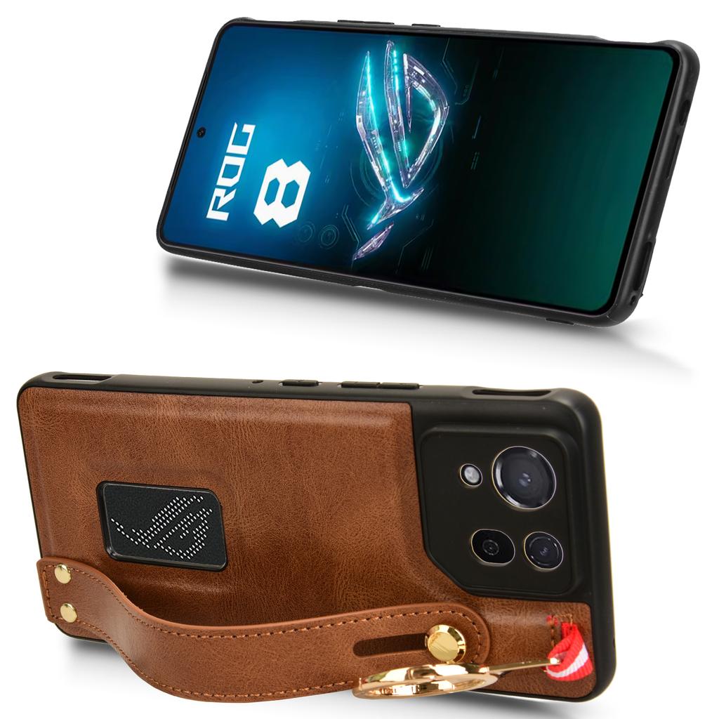 Pro Asus ROG Phone 8 5G/Phone 8 Pro 5G Pouzdro na mobilní telefon PU kůže+PC+TPU Zadní kryt s popruhem na krk