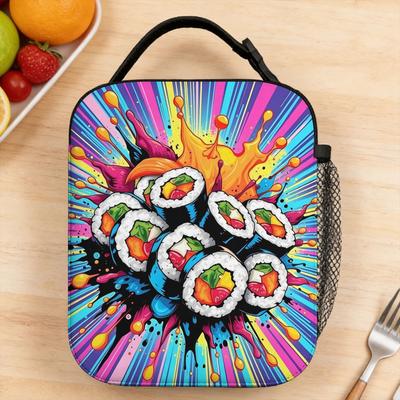 Lunch Bag Pop Art Sushi Explosion with Rays Outdoor Picnic Lunch Box For Child  Leisure Portable Print Thermal Tote Handbags