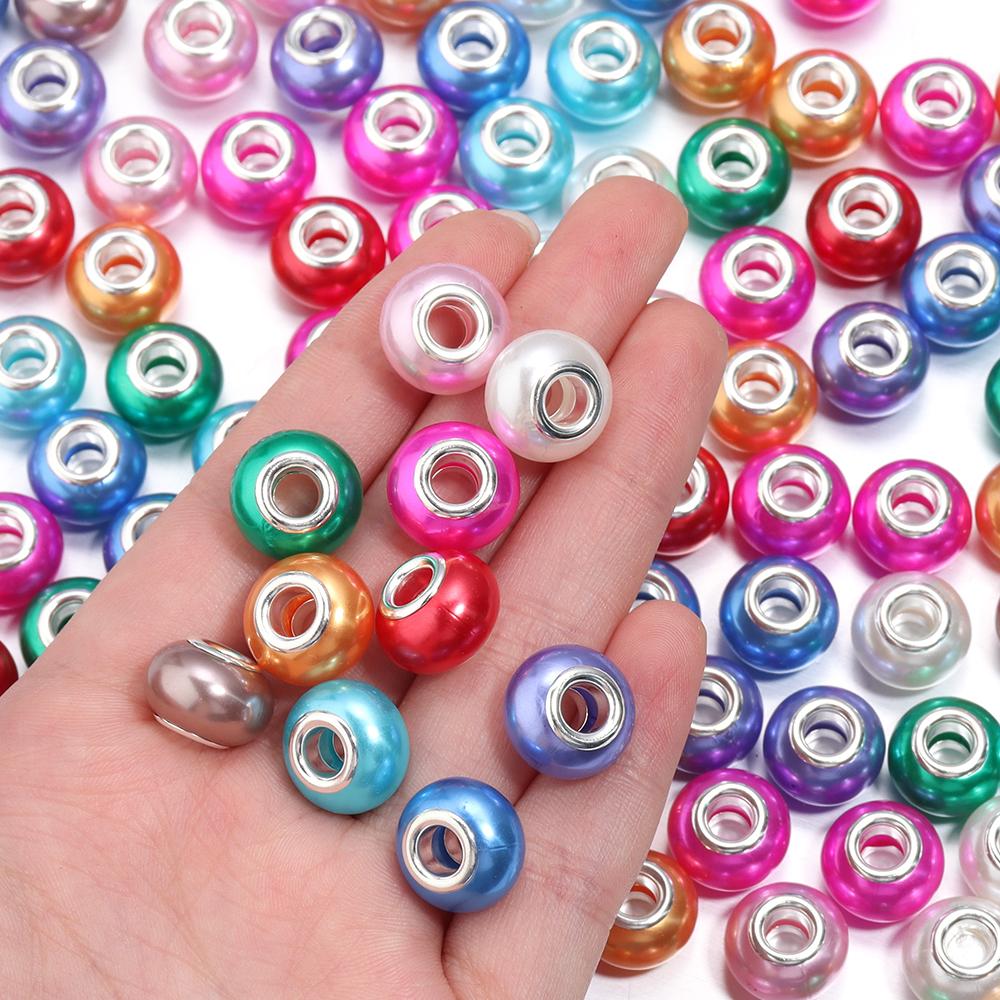 20pcs/lot Imitation Pearl Resin Beads Colorful Big Hole Loose Beads For Jewelry Making DIY Earring Bracelet Necklace Accessories