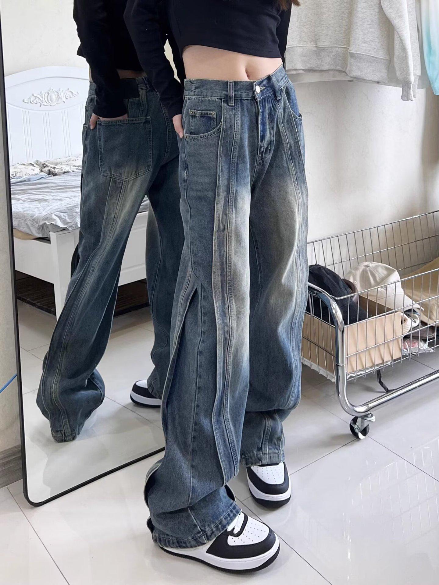 Women s High Waist Retro Distressed Wide-Leg Hip Hop Jeans L