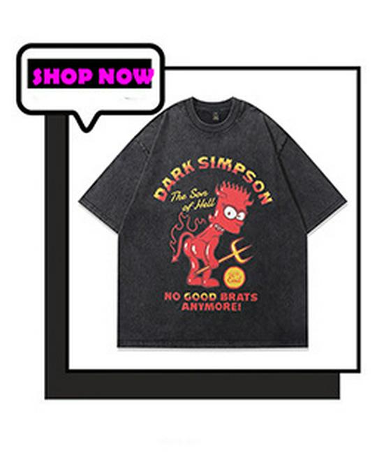TKPA Vintage Anime Distressed Short Sleeve T-Shirt for Men & Women - Dark Style Retro American Heavyweight.