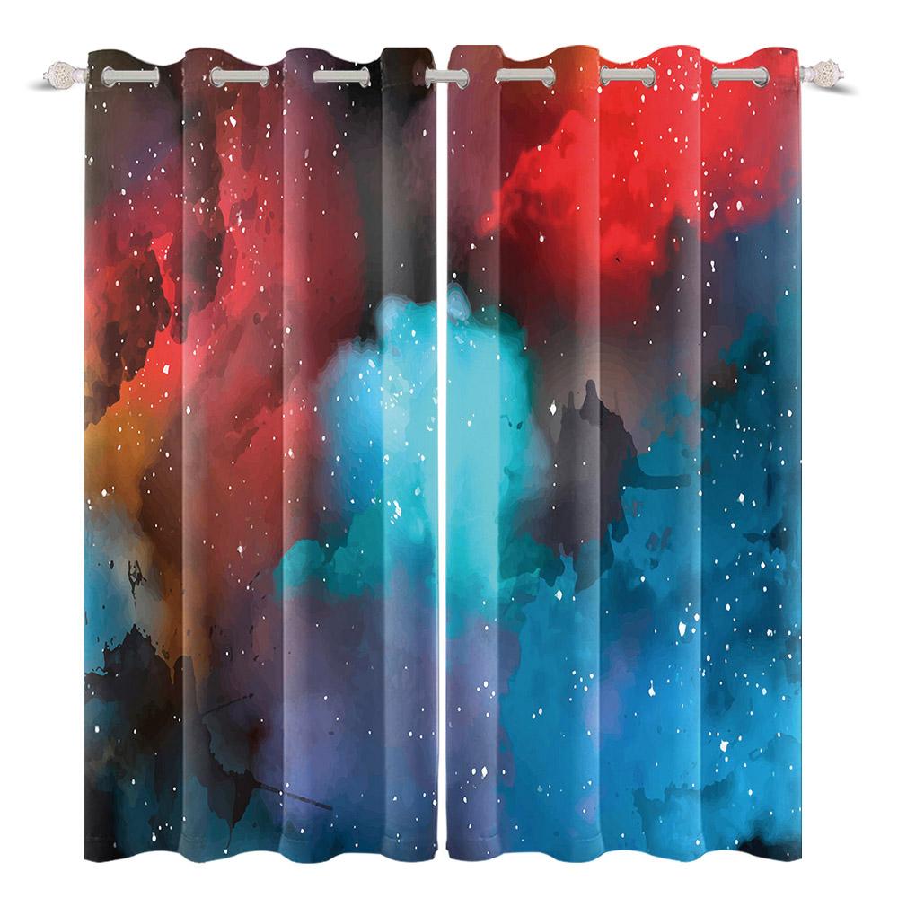 2pcs/set Universe Blue Purple Aurora Window Curtain Outer Space Nebula Home Bedroom Bar Decor Blackout Polyester Fabric Curtains