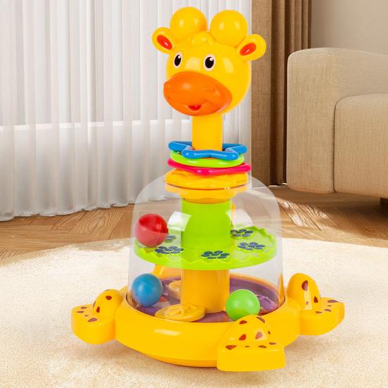 Barn Tegneserie Giraff Trykkleke Roterende Hoppende Ball Trykk Tigerleke Småbarn Gutter Jenter Interaktiv Pedagogisk Dyr Spinnerleke