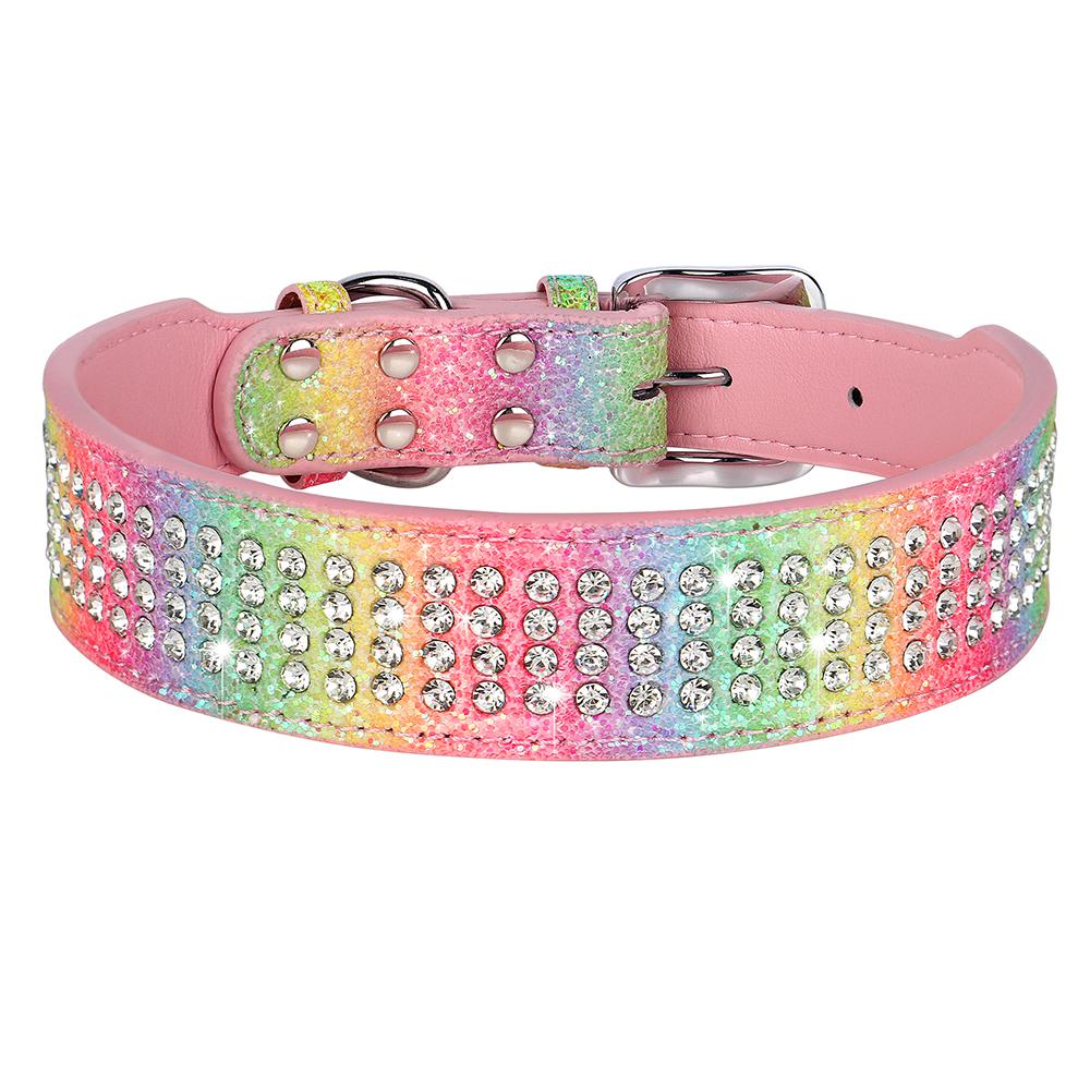 

Rhinestone Leather Dog Collar Bling Crystal Wide Pet Collar 4 Row Full Diamond Dog Collars for Small Medium Large Dogs Pitbull XL