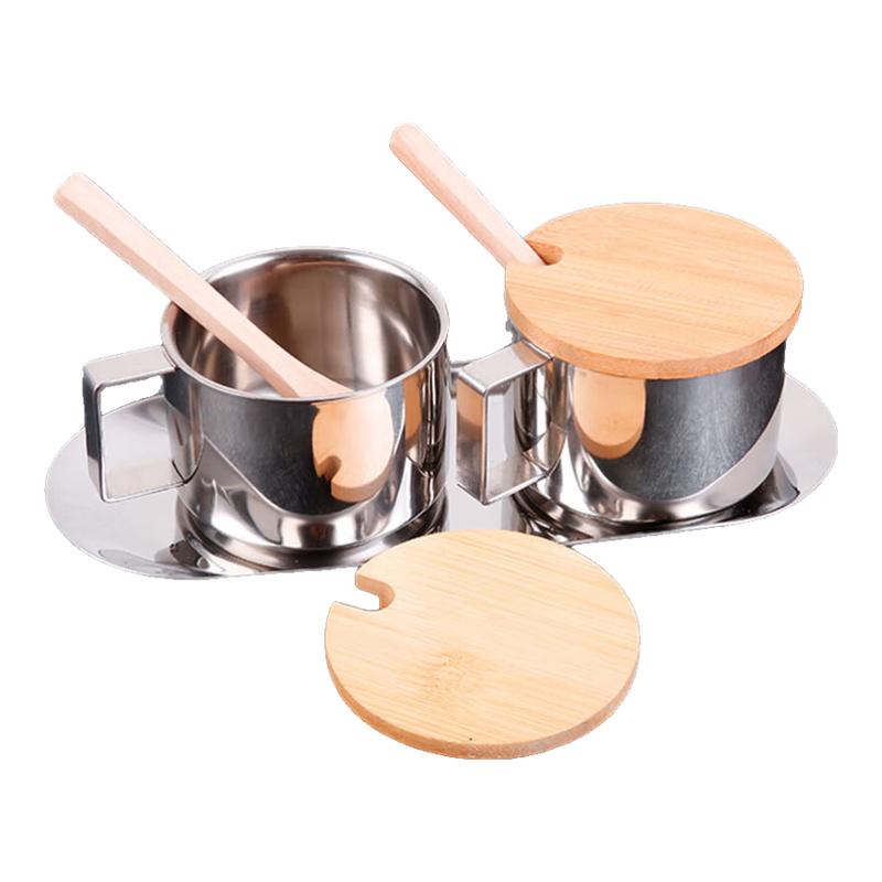 Weiyi 304 Stainless Steel Spice Jars Set with Wooden Lids