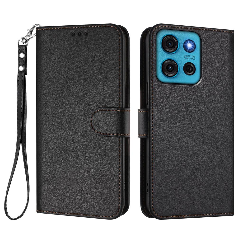 For Motorola Moto G75 5G Leather Case Wallet Stand Phone Cover with Wrist Strap