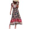 Popular 3 Summer New Long Skirt European and American V-neck Ethnic Printing Split-ended Dress