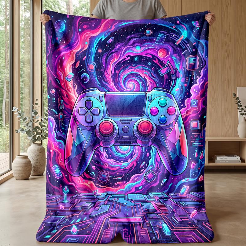 Neon Game Controller Theme blanket Lightweight Warm Flannel Blanket Decorative Throw Blanket for Home Decoration