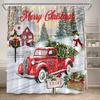 Winter Christmas Shower Curtains Town Street Snowman Snow Mountain Scenery New Year Xmas Home Bathroom Decor Bath Curtain Set