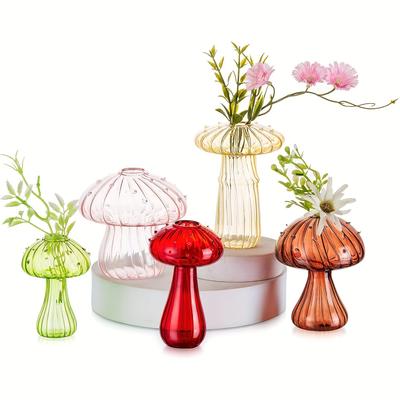 Vază de sticlă cu ciuperci și flori, 5 vaze colorate cu muguri mici unice, vază hidroponică pentru propagarea ciupercilor, decor funky de casă, cameră de acasă, kit