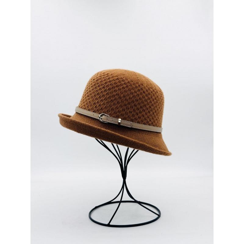 Autumn and winter basin hat wool hat bucket hat autumn and winter elegant and elegant temperament leather buckle new knitted versatile and elegant