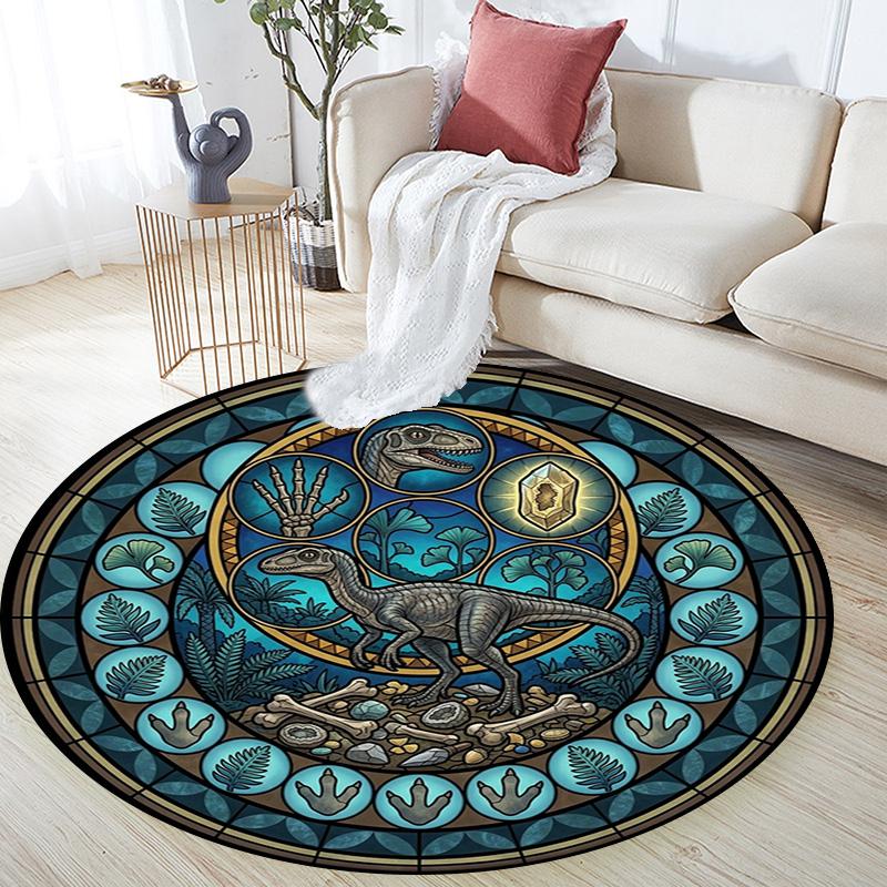 Dinosaur Fossil Glass Round Area Rug Under Office Chairs Bedroom Living Room Home Decor