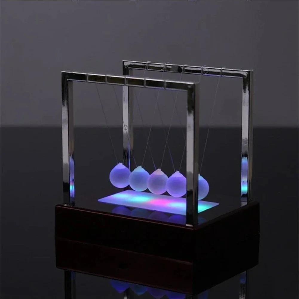 Cradle Light Balance Newton's Pendulum - Metal LED Science Swing Toy for Desk Physics, Perpetual Motion Executive Swing Deco