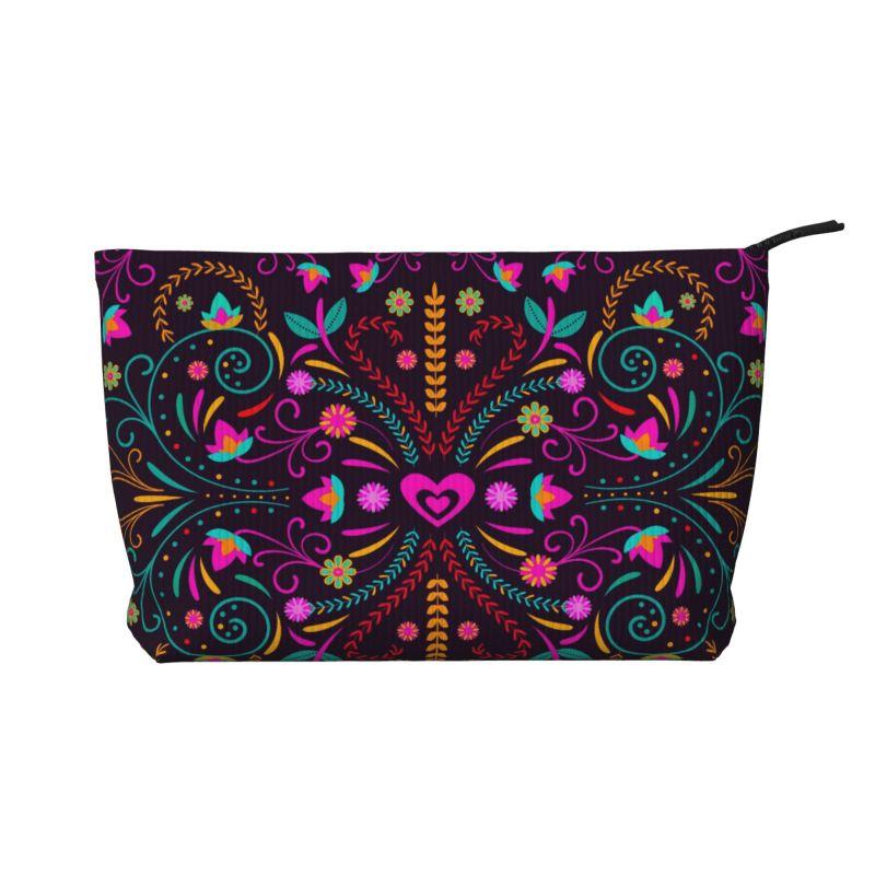 Mexican Flowers Floral Art Print Cosmetic Bag Women Portable Makeup Bag Organizer Case Beauty Storage Toiletry Bags