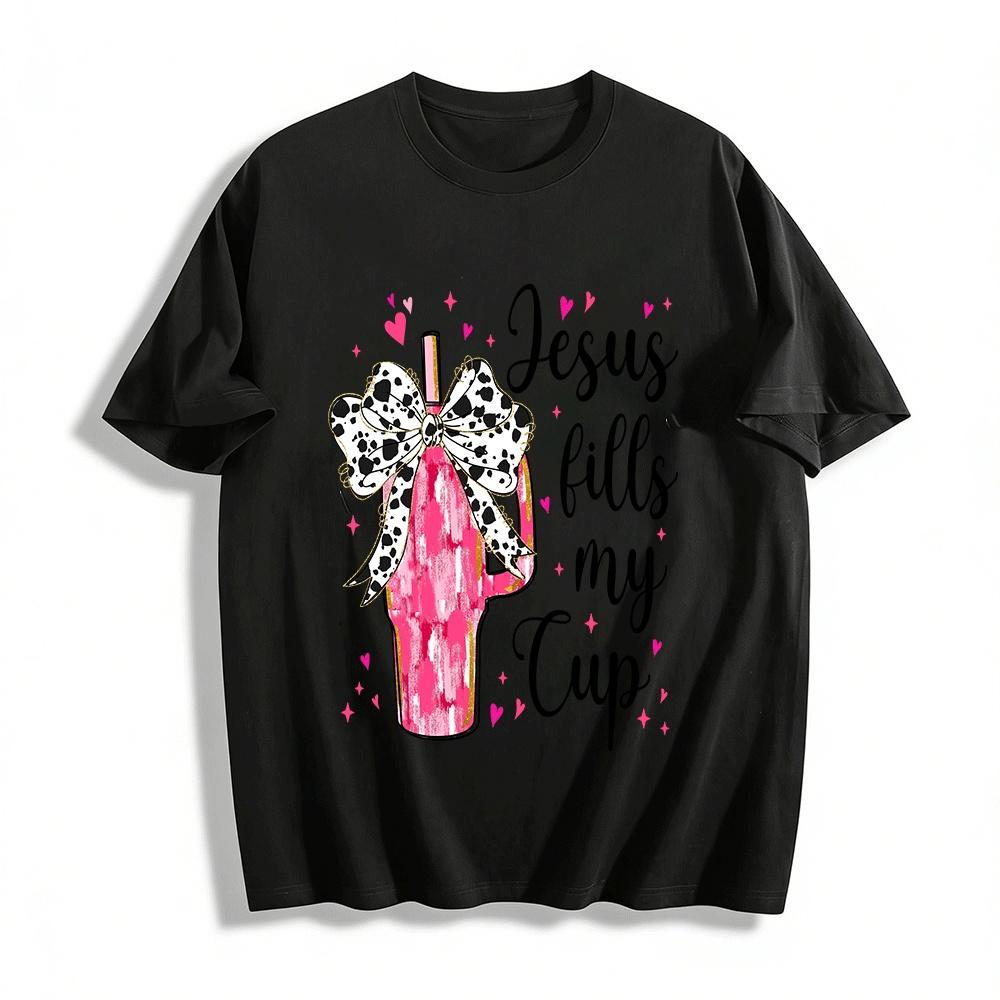 Jesus Fills My Cup Graphic Tee Religious Themed Casual Top Pure cotton T-shirt XXS