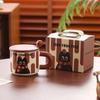 Cute Line Cat Ceramic Mugs with Coasters (Set of 2)
