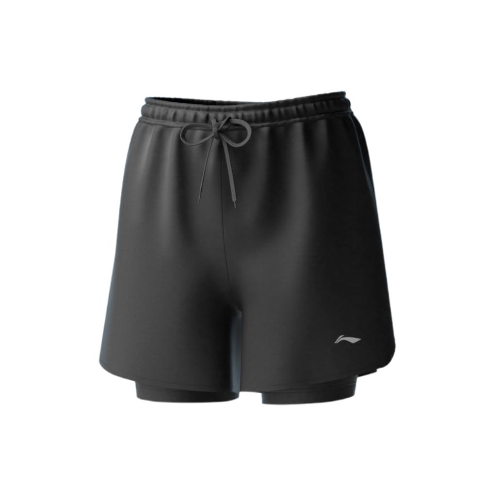 Li Ning Swimming Shorts Men s Black[Double Layer Design, Amphibious Use] Moderate Mid length Swim Shorts LNYK M
