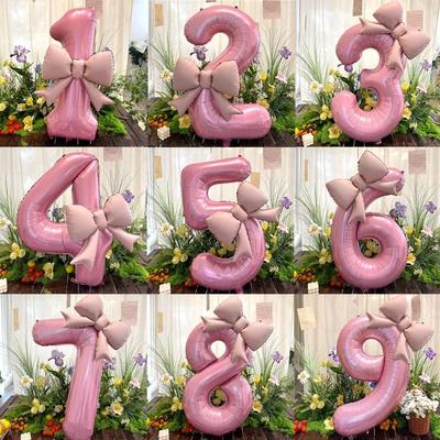 40 inç Pembe Sayı Fiyonk Alüminyum Folyo Balon Düğün Doğum Günü Partisi Dekor Bebek Partisi Sayı 0-9 Parti Fotoğraf Aksesuarları Malzemesi